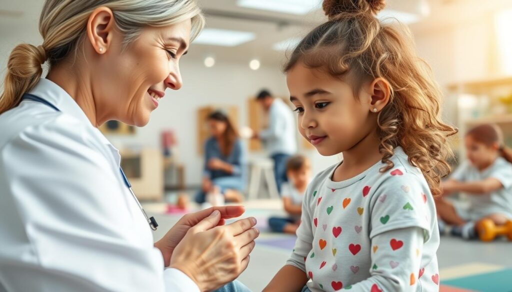A serene, integrated approach to child development, captured through the lens of the Bee Genius Clinic. In the foreground, a caring pediatrician examines a young patient, their gentle touch and attentive expression conveying a holistic, empathetic approach. In the middle ground, parents and children engage in interactive play, fostering cognitive, physical, and social growth. The background showcases a modern, well-equipped facility, bathed in warm, natural lighting that creates a welcoming, nurturing atmosphere. This image reflects the Bee Genius Clinic's commitment to comprehensive, integrated care, tailored to the unique needs of each child. A serene, integrated approach to child development, captured through the lens of the Bee Genius Clinic. In the foreground, a caring pediatrician examines a young patient, their gentle touch and attentive expression conveying a holistic, empathetic approach. In the middle ground, parents and children engage in interactive play, fostering cognitive, physical, and social growth. The background showcases a modern, well-equipped facility, bathed in warm, natural lighting that creates a welcoming, nurturing atmosphere. This image reflects the Bee Genius Clinic's commitment to comprehensive, integrated care, tailored to the unique needs of each child.