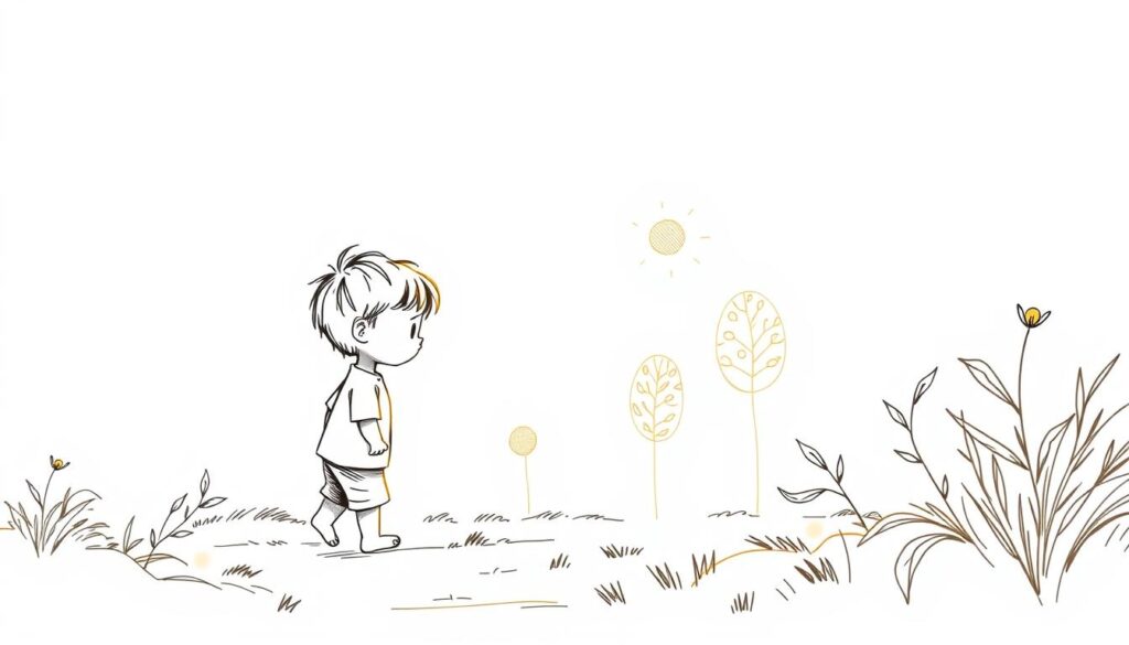 A serene, hand-drawn illustration depicting the fundamental concepts of child development. In the foreground, a stylized child figure explores their surroundings, their inquisitive expression capturing the essence of growth and learning. The middle ground features delicate, organic shapes and patterns, symbolizing the interconnected stages of physical, cognitive, and socio-emotional development. In the background, a warm, diffused light casts a soft, dreamlike atmosphere, evoking a sense of wonder and the boundless potential of the young mind. The overall aesthetic is inspired by the BeeGenius brand, blending modern minimalism with a touch of whimsy and natural elements. A serene, hand-drawn illustration depicting the fundamental concepts of child development. In the foreground, a stylized child figure explores their surroundings, their inquisitive expression capturing the essence of growth and learning. The middle ground features delicate, organic shapes and patterns, symbolizing the interconnected stages of physical, cognitive, and socio-emotional development. In the background, a warm, diffused light casts a soft, dreamlike atmosphere, evoking a sense of wonder and the boundless potential of the young mind. The overall aesthetic is inspired by the BeeGenius brand, blending modern minimalism with a touch of whimsy and natural elements.