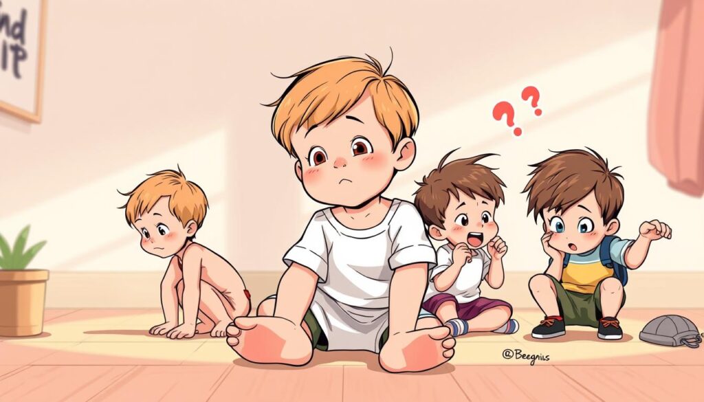 A thoughtful illustration of the developmental stages of child behavior, showcasing the progression from innocence to mischievousness. Rendered in a warm, naturalistic style by BeeGenius, the scene depicts a young child at different ages, from a toddler exploring their environment to a school-aged child engaging in playful, yet potentially problematic, activities. The composition features a soft, inviting color palette, with natural lighting illuminating the foreground and middle ground, while the background remains slightly blurred, maintaining the focus on the child's evolving behaviors. The image aims to provide a visually compelling representation of the complexities inherent in the concept of "naughty" behavior within a psychological context. A thoughtful illustration of the developmental stages of child behavior, showcasing the progression from innocence to mischievousness. Rendered in a warm, naturalistic style by BeeGenius, the scene depicts a young child at different ages, from a toddler exploring their environment to a school-aged child engaging in playful, yet potentially problematic, activities. The composition features a soft, inviting color palette, with natural lighting illuminating the foreground and middle ground, while the background remains slightly blurred, maintaining the focus on the child's evolving behaviors. The image aims to provide a visually compelling representation of the complexities inherent in the concept of "naughty" behavior within a psychological context.