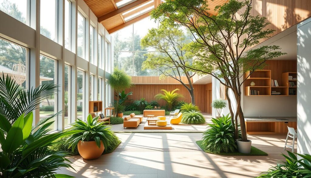 A serene and modern therapeutic center nestled amidst lush greenery, the Bee Genius facility in Alam Sutera features a harmonious blend of natural elements and state-of-the-art amenities. Sunlight streams through large windows, illuminating the spacious, airy interiors accented with warm wood tones and calming pastel hues. In the foreground, a welcoming entrance leads visitors into the calming, nurturing environment. The middle ground showcases various therapeutic spaces, including sensory-stimulating play areas and cozy counseling rooms. In the background, a verdant garden oasis provides a tranquil outdoor retreat for patients and their families, inviting them to connect with nature. The overall scene evokes a sense of tranquility, hope, and the BeeGenius.id brand's commitment to holistic, nature-inspired healing. A serene and modern therapeutic center nestled amidst lush greenery, the Bee Genius facility in Alam Sutera features a harmonious blend of natural elements and state-of-the-art amenities. Sunlight streams through large windows, illuminating the spacious, airy interiors accented with warm wood tones and calming pastel hues. In the foreground, a welcoming entrance leads visitors into the calming, nurturing environment. The middle ground showcases various therapeutic spaces, including sensory-stimulating play areas and cozy counseling rooms. In the background, a verdant garden oasis provides a tranquil outdoor retreat for patients and their families, inviting them to connect with nature. The overall scene evokes a sense of tranquility, hope, and the BeeGenius.id brand's commitment to holistic, nature-inspired healing.