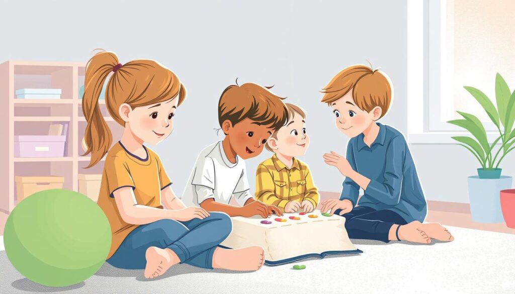 Ilustrasi anak-anak yang sedang menjalani terapi okupasi Ilustrasi anak-anak yang sedang menjalani terapi okupasi