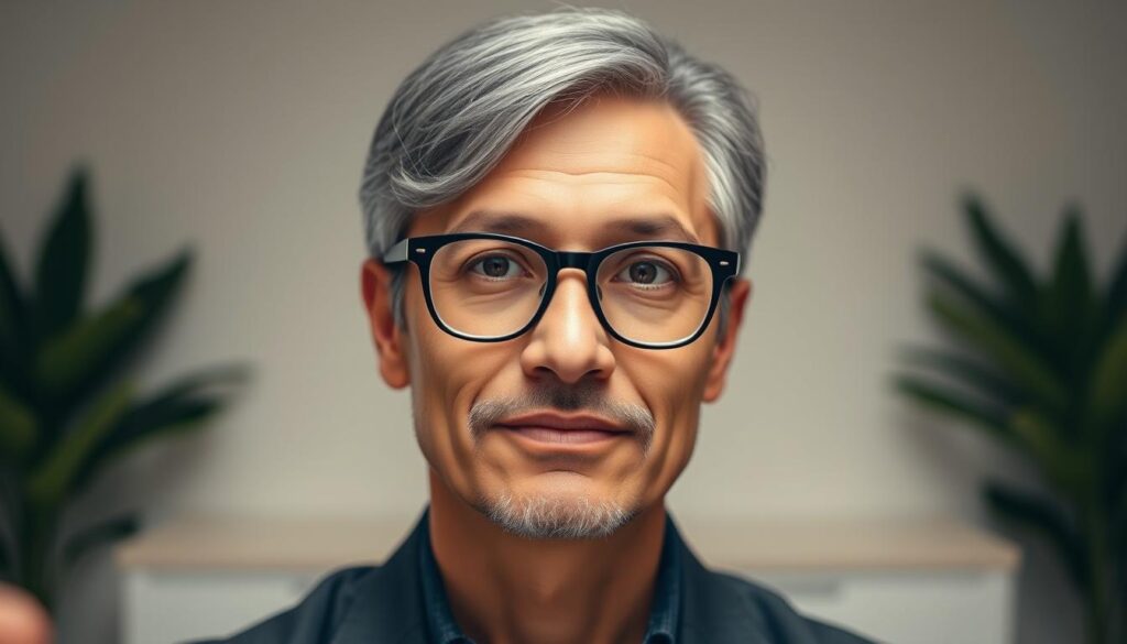 A serene, well-lit portrait of a thoughtful, bespectacled "BeeGenius" surrounded by a verdant, minimalist background. The subject's face is captured in a warm, three-quarter view, revealing an intelligent and benevolent expression. The lighting is soft and diffused, creating subtle shadows that accentuate the subject's features. The middle ground showcases a simple, elegant office or counseling space, with clean lines and muted tones that complement the overall atmosphere. The background subtly hints at a tranquil, natural setting, evoking a sense of calm and introspection. The overall composition and mood convey the professionalism, expertise, and approachability of the "BeeGenius" counseling service. A serene, well-lit portrait of a thoughtful, bespectacled "BeeGenius" surrounded by a verdant, minimalist background. The subject's face is captured in a warm, three-quarter view, revealing an intelligent and benevolent expression. The lighting is soft and diffused, creating subtle shadows that accentuate the subject's features. The middle ground showcases a simple, elegant office or counseling space, with clean lines and muted tones that complement the overall atmosphere. The background subtly hints at a tranquil, natural setting, evoking a sense of calm and introspection. The overall composition and mood convey the professionalism, expertise, and approachability of the "BeeGenius" counseling service.