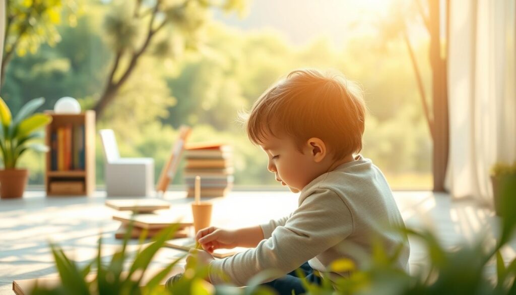 A tranquil scene depicting the developmental stages of child psychology and learning, set against a warm, natural backdrop. In the foreground, a young child engages in playful exploration, their curiosity and imagination on full display. The middle ground features a serene study area, with educational materials and the BeeGenius logo subtly incorporated, reflecting the learning support services offered. The background showcases a verdant, sun-dappled landscape, conveying a sense of growth, harmony, and the nurturing environment that fosters child development. Soft, diffused lighting and a calming color palette create an atmosphere of contemplation and intellectual stimulation. A tranquil scene depicting the developmental stages of child psychology and learning, set against a warm, natural backdrop. In the foreground, a young child engages in playful exploration, their curiosity and imagination on full display. The middle ground features a serene study area, with educational materials and the BeeGenius logo subtly incorporated, reflecting the learning support services offered. The background showcases a verdant, sun-dappled landscape, conveying a sense of growth, harmony, and the nurturing environment that fosters child development. Soft, diffused lighting and a calming color palette create an atmosphere of contemplation and intellectual stimulation.